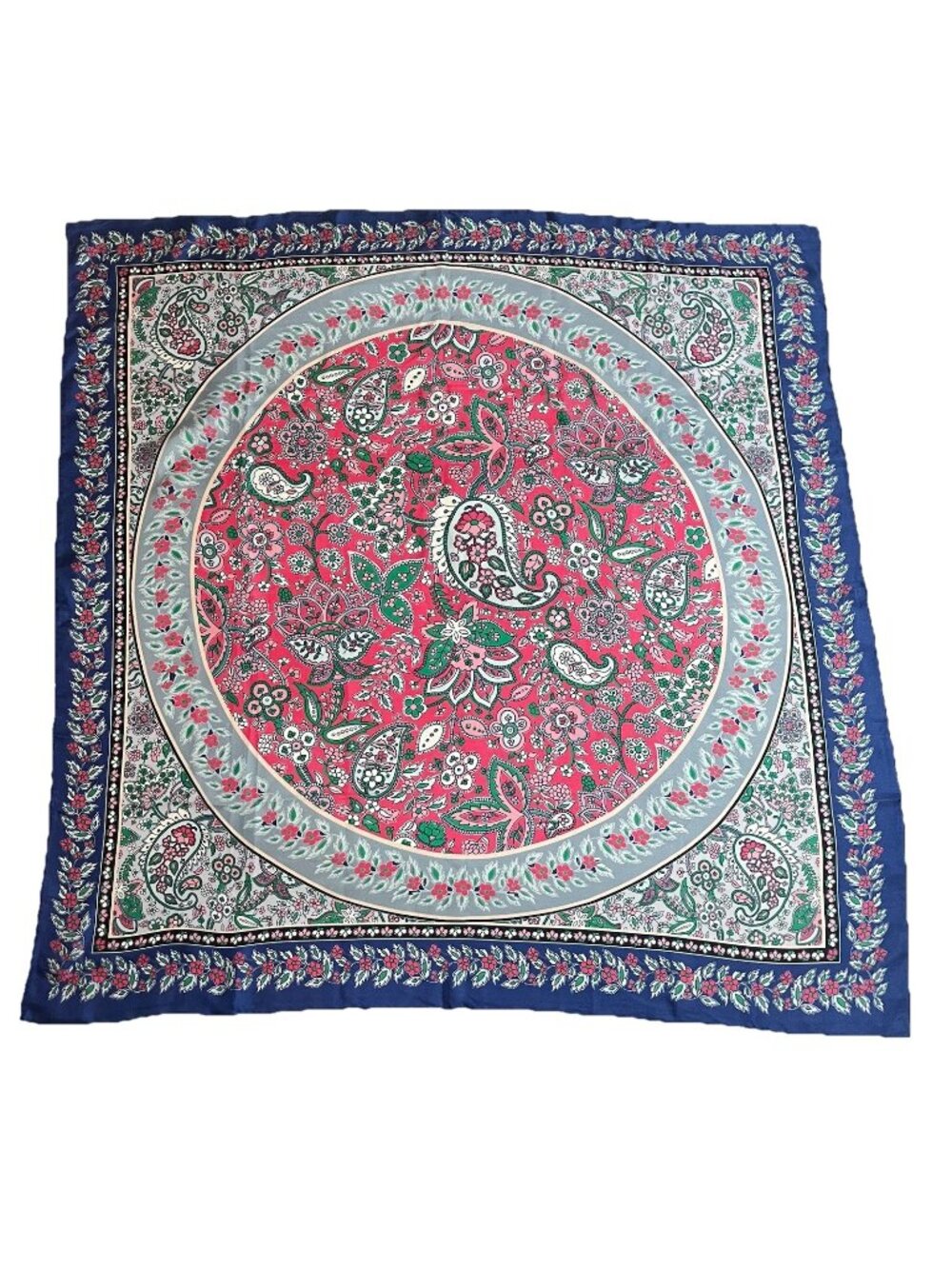 Talbots 100% Silk Hand Rolled Blue Pink 36" Square Scarf Floral Paisley Feminine